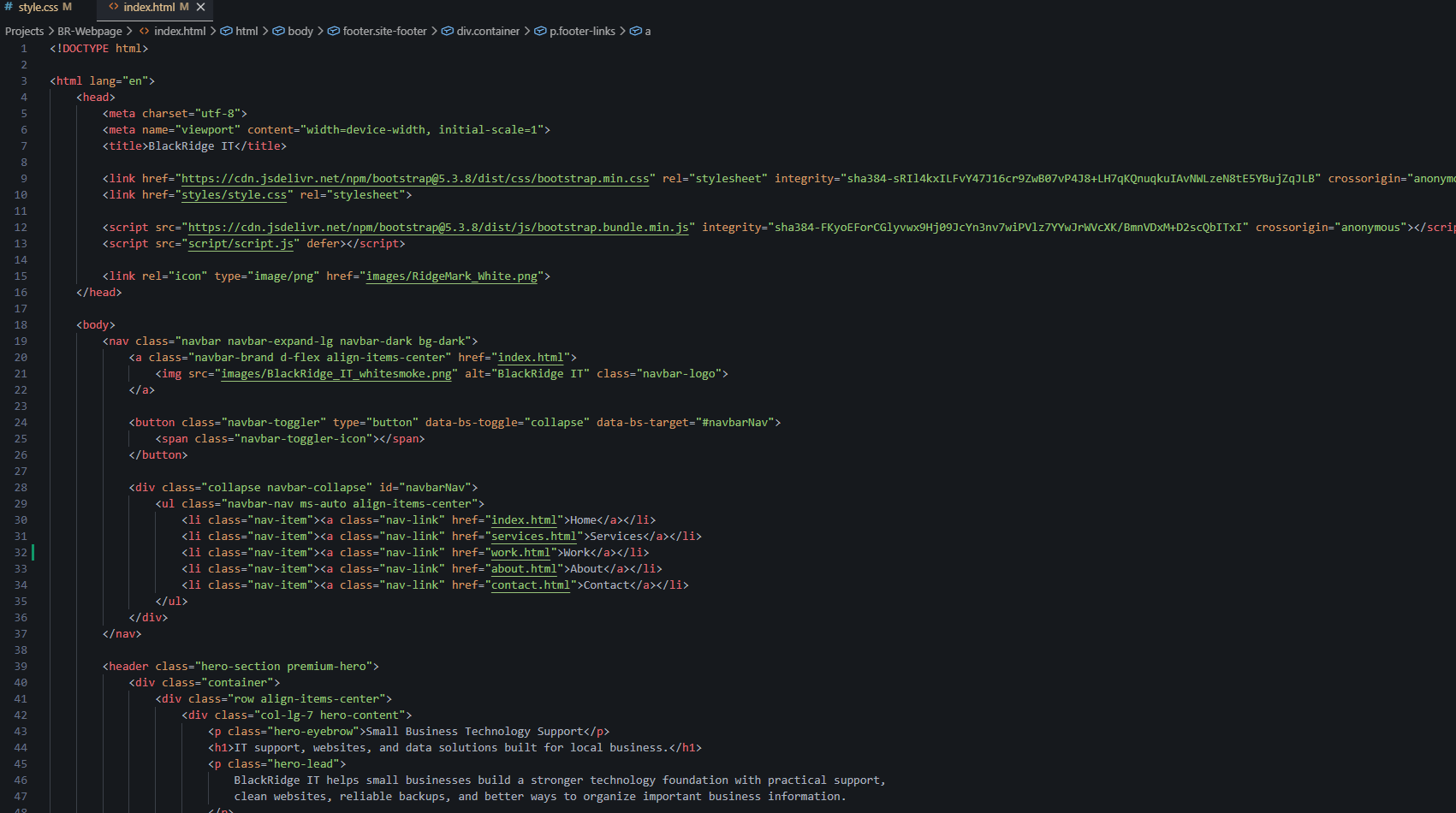 BlackRidge IT website code preview